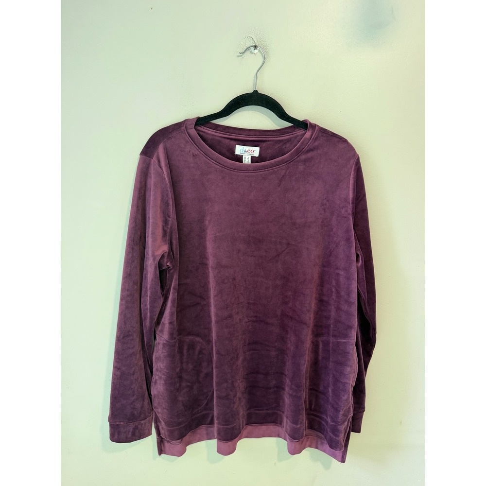 Denim & Co Plum Purple Velour Tunic Sweatshirt Pockets Large